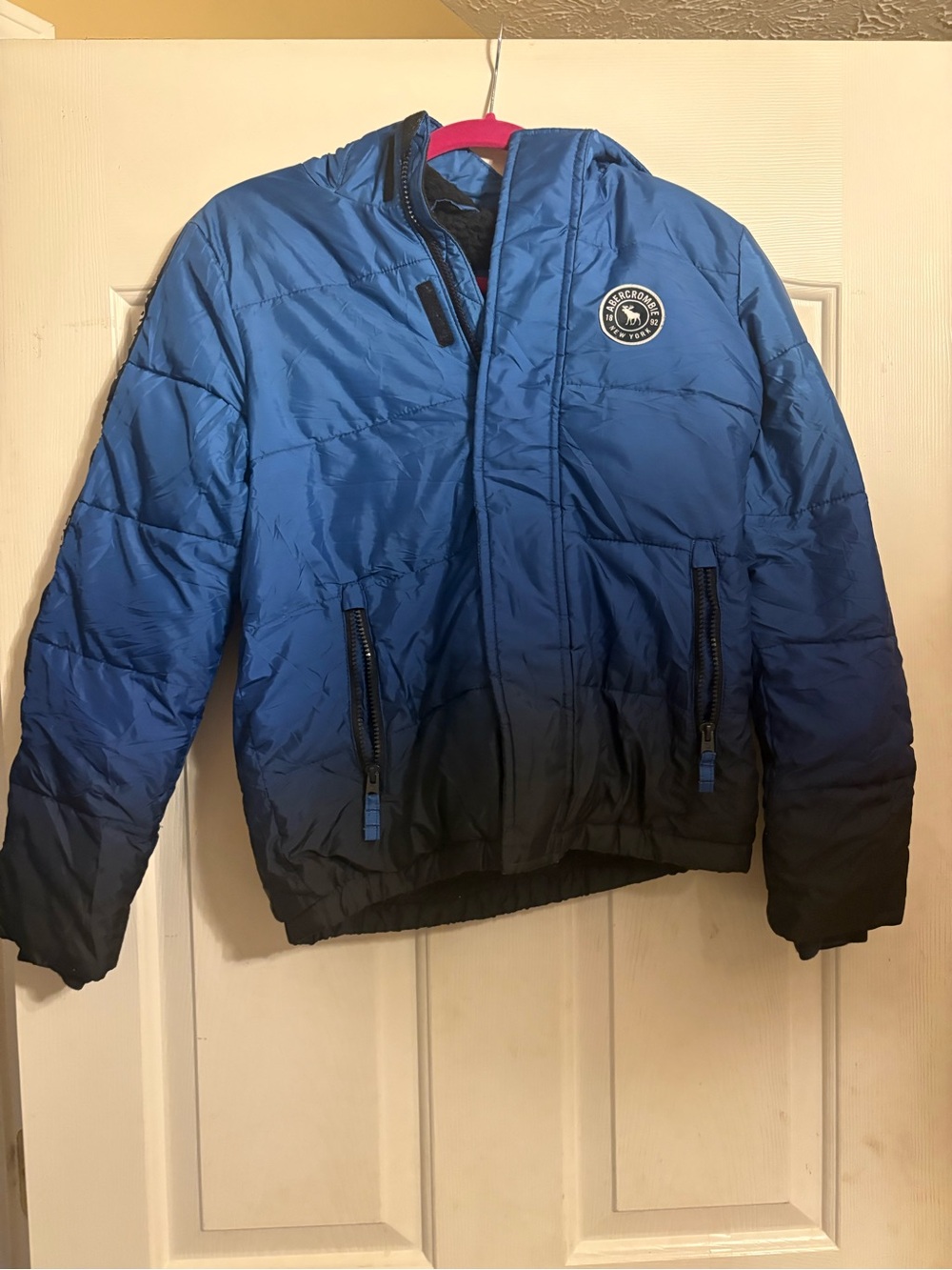 Abercrombie Kids Blue to Black Ombre Puffer Jacket with Patch